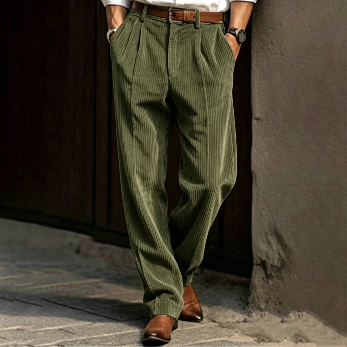 Vintage Pleated Corduroy Wide Leg Pants
